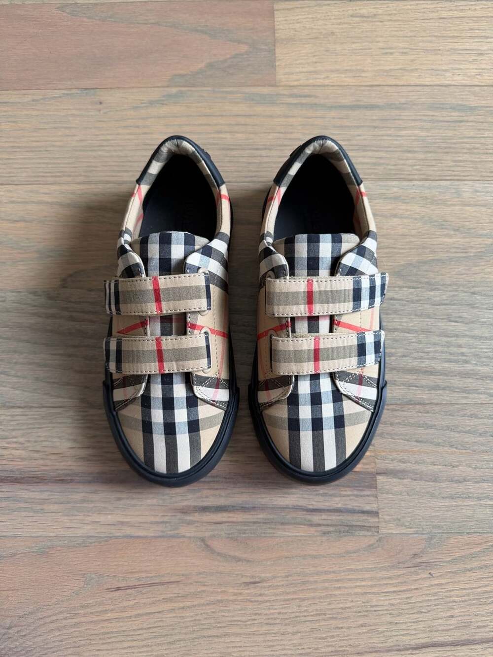 Burberry Markham Check Grip-Strap Sneakers Vintage Check Kids Size US 13